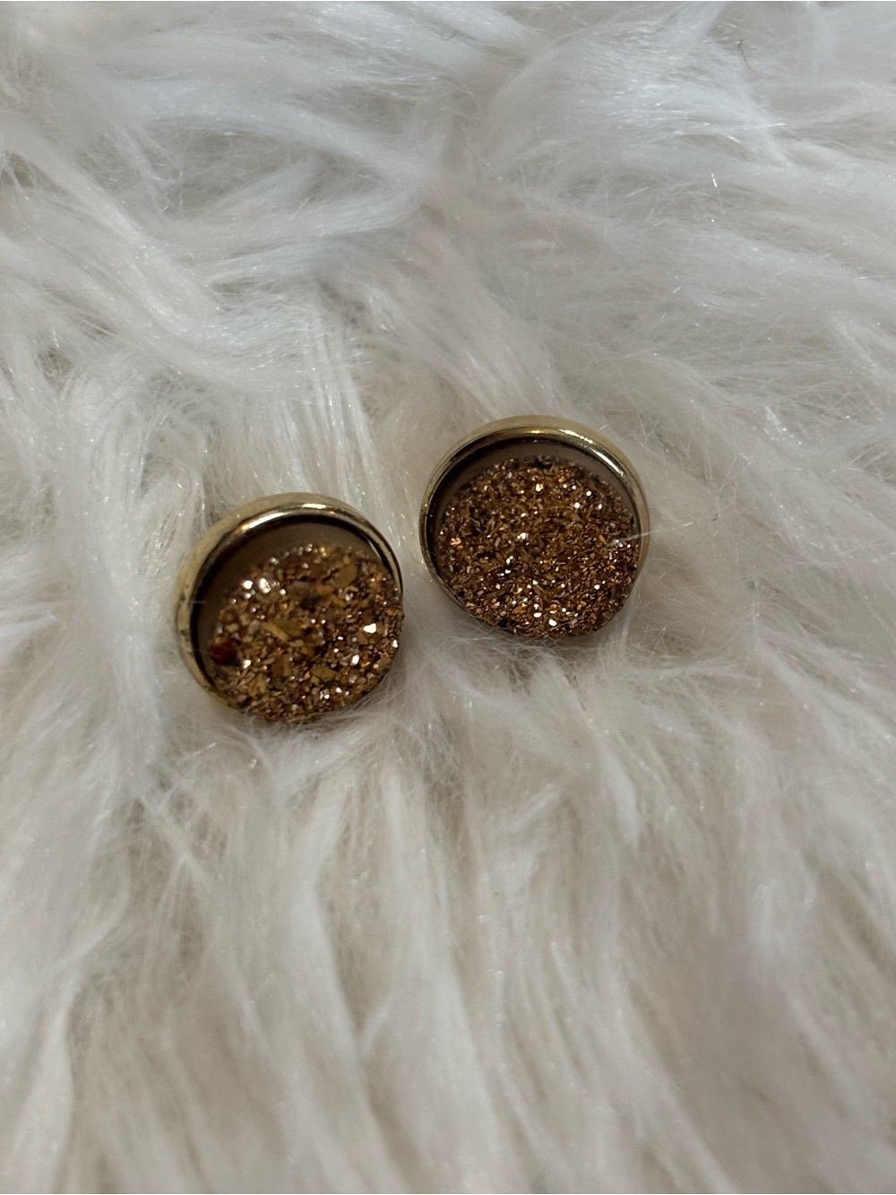 Gold Glitter Druzy Stone Textured Stud Earrings - Women Jewelry